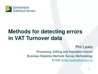 Methods for detecting errors in VAT Turnover data