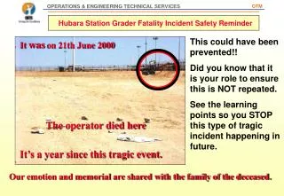 Hubara Station Grader Fatality Incident Safety Reminder