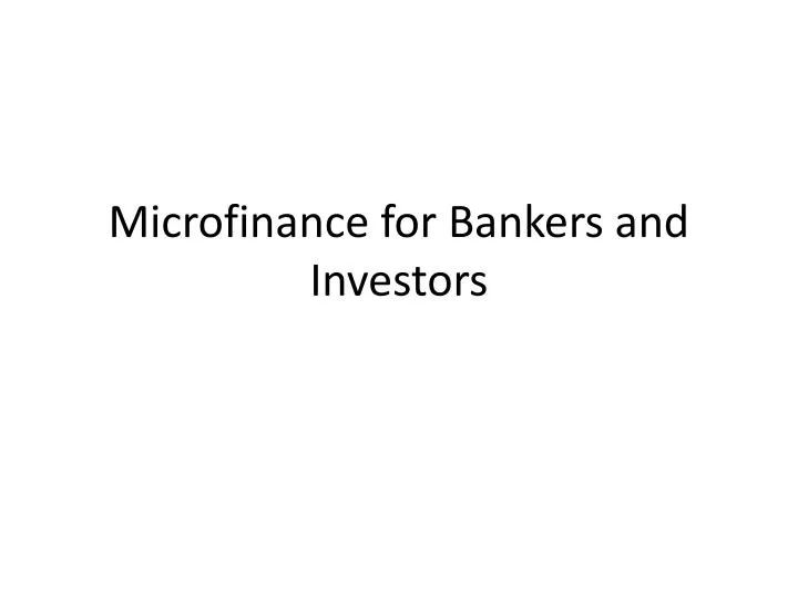 microfinance for bankers and investors