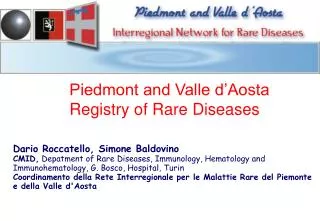 Piedmont and Valle d’Aosta Registry of Rare Diseases