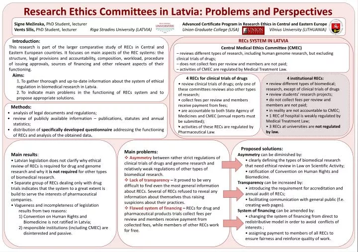 research ethics committees in latvia problems and perspectives