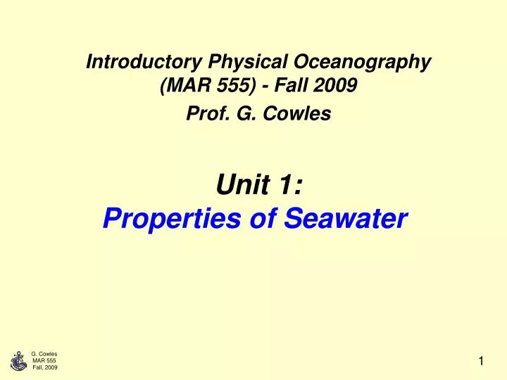 unit 1 properties of seawater