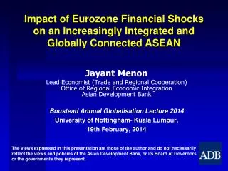 Impact of Eurozone Financial Shocks on an Increasingly Integrated and Globally Connected ASEAN