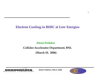Electron Cooling in RHIC at Low Energies Alexei Fedotov