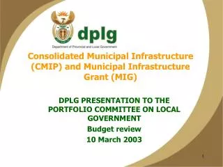 Consolidated Municipal Infrastructure (CMIP) and Municipal Infrastructure Grant (MIG)