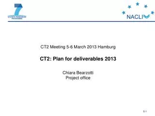 CT2 Meeting 5-6 March 2013 Hamburg CT2: Plan for deliverables 2013 Chiara Bearzotti