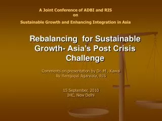 Rebalancing for Sustainable Growth- Asia’s Post Crisis Challenge