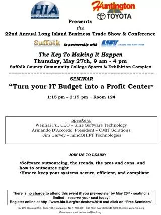 In partnership with The Key To Making It Happen Thursday, May 27th, 9 am - 4 pm