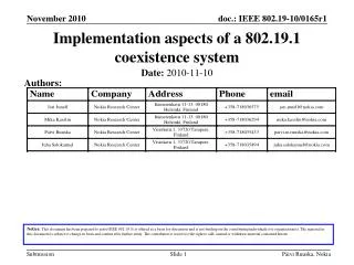 Implementation aspects of a 802.19.1 coexistence system