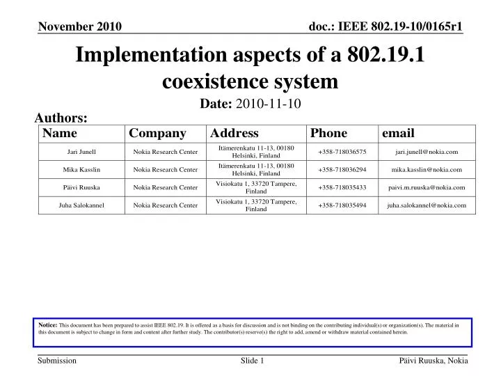 implementation aspects of a 802 19 1 coexistence system