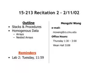 15-213 Recitation 2 – 2/11/02