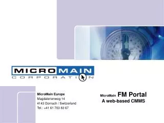 MicroMain FM Portal A web-based CMMS