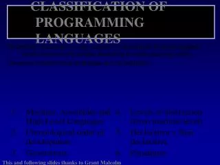 CLASSIFICATION OF PROGRAMMING LANGUAGES