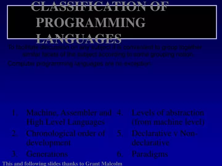 classification of programming languages