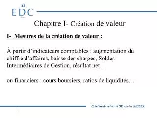 chapitre i cr ation de valeur