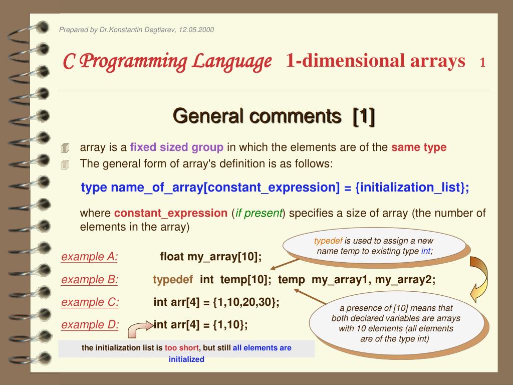 PPT - C Programming Language 1-dimensional arrays 1 PowerPoint ...
