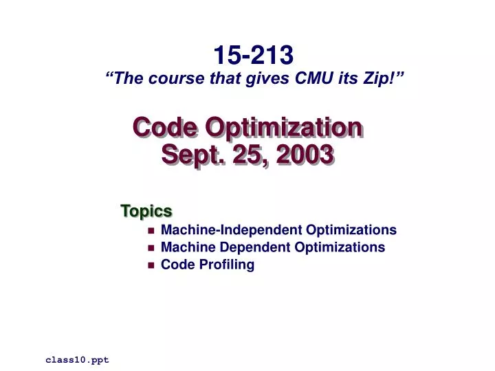 code optimization sept 25 2003