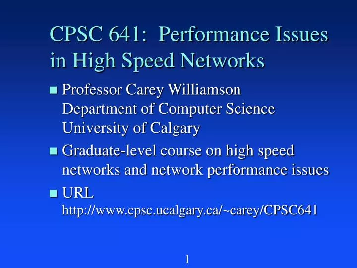 cpsc 641 performance issues in high speed networks