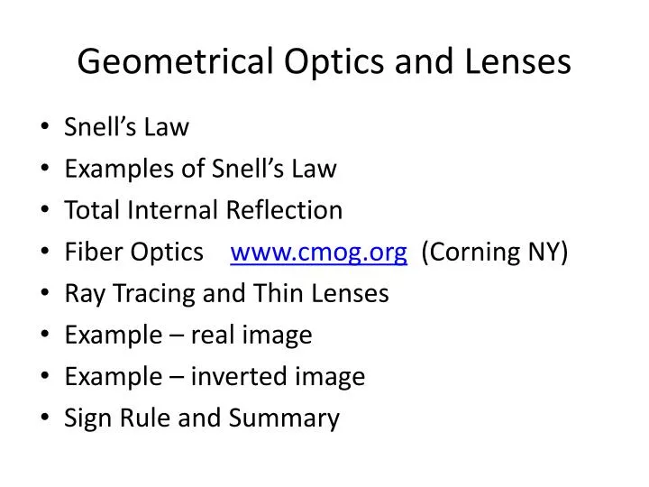 geometrical optics and lenses