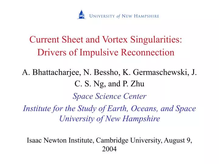 current sheet and vortex singularities drivers of impulsive reconnection