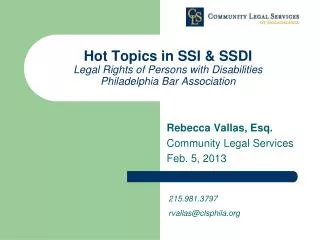 Hot Topics in SSI &amp; SSDI Legal Rights of Persons with Disabilities Philadelphia Bar Association