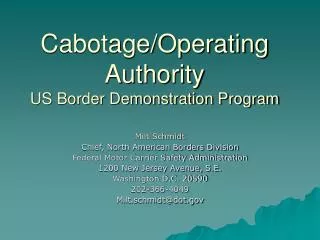 Cabotage/Operating Authority US Border Demonstration Program