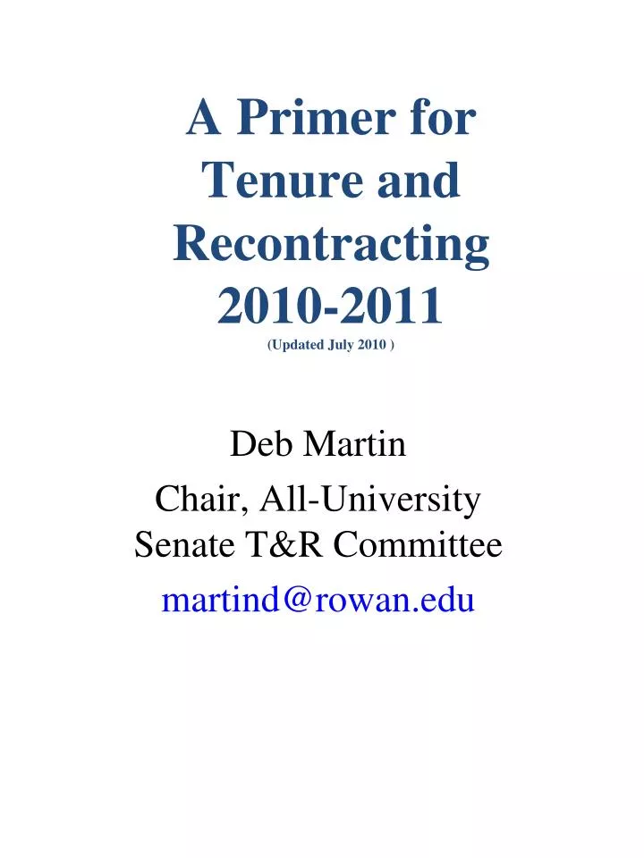 a primer for tenure and recontracting 2010 2011 updated july 2010