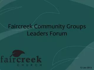 Faircreek Community Groups Leaders Forum
