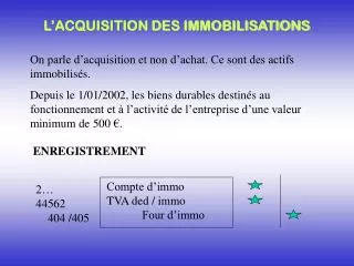 l acquisition des immobilisations
