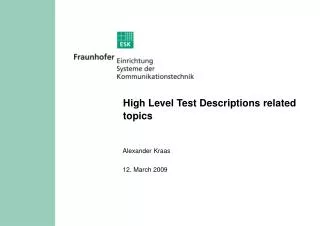 High Level Test Descriptions related topics