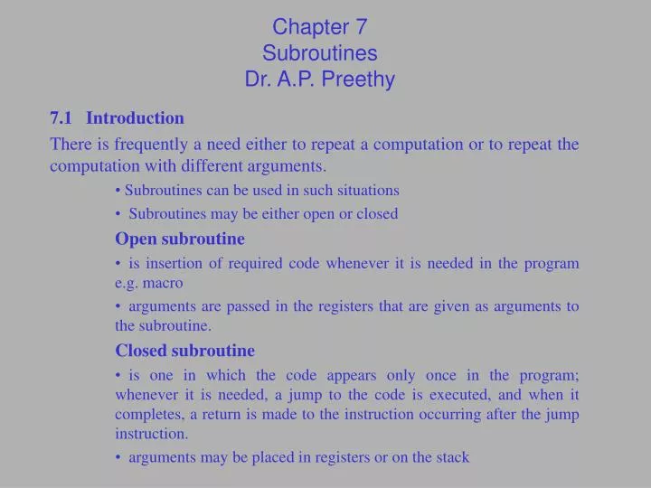 chapter 7 subroutines dr a p preethy