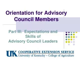 Orientation for Advisory Council Members