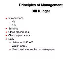 Principles of Management Bill Klinger