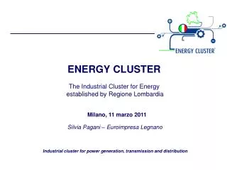 ENERGY CLUSTER The Industrial Cluster for Energy established by Regione Lombardia