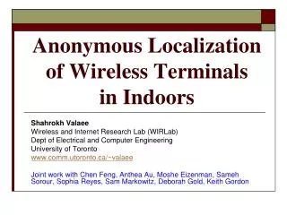 Anonymous Localization of Wireless Terminals in Indoors