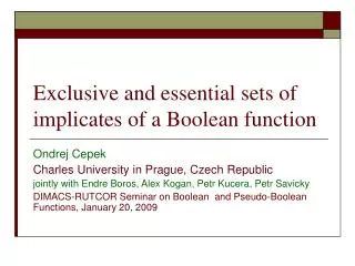 Exclusive and essential sets of implicates of a Boolean function