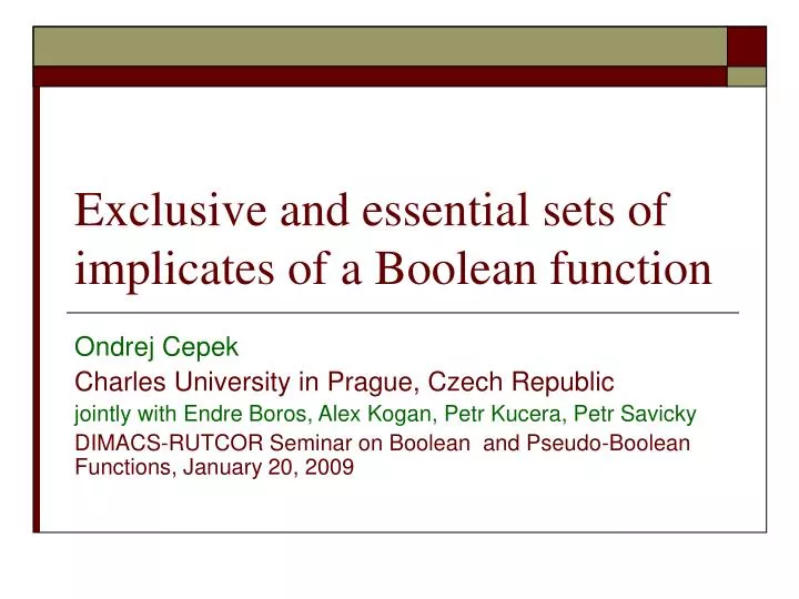 exclusive and essential sets of implicates of a boolean function
