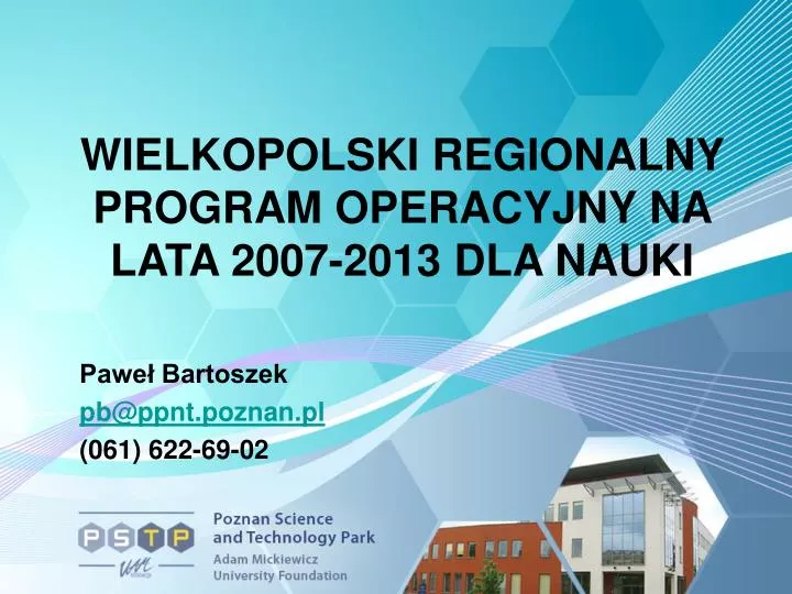 wielkopolski regionalny program operacyjny na lata 2007 2013 dla nauki