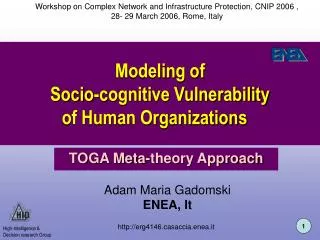 Modeling of Socio-cognitive Vulnerability of Human Organizations