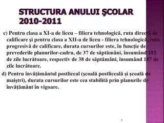 structura anului colar 20 1 0 201 1