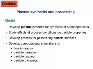 Plasma synthesis and processing