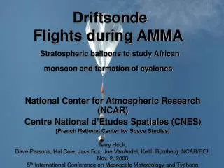 National Center for Atmospheric Research (NCAR) Centre National d’Etudes Spatiales (CNES)