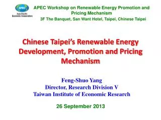 Chinese Taipei’s Renewable Energy Development, Promotion and Pricing Mechanism