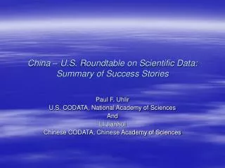 China – U.S. Roundtable on Scientific Data: Summary of Success Stories