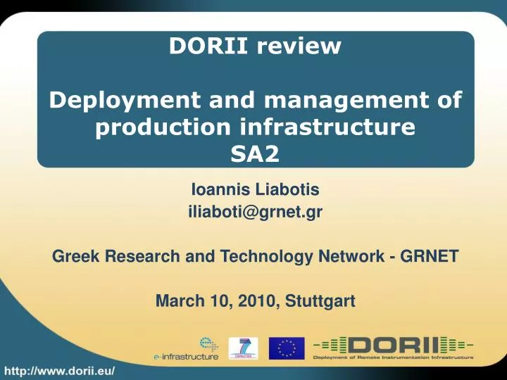 dorii review deployment and management of production infrastructure sa2