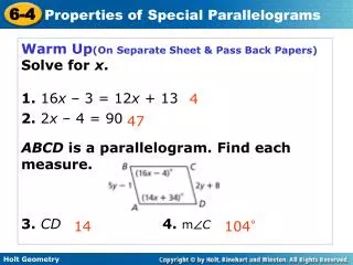 Warm Up (On Separate Sheet &amp; Pass Back Papers) Solve for x . 1. 16 x – 3 = 12 x + 13