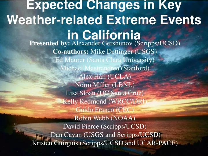 expected changes in key weather related extreme events in california