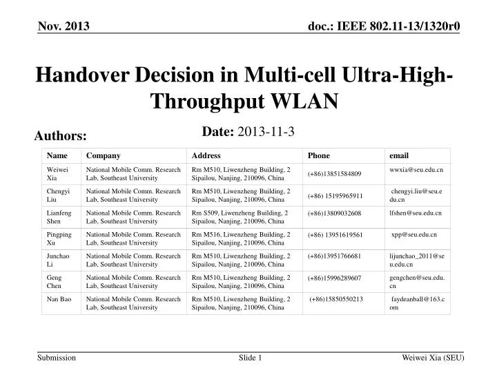 handover decision in multi cell ultra high throughput wlan