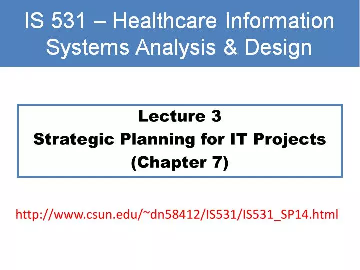 lecture 3 strategic planning for it projects chapter 7