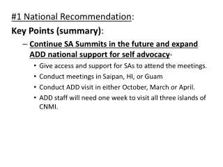 #1 National Recommendation : Key Points (summary) :